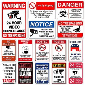 Wall Accents |   1pc Warning Metal Tin Sign No Trespassing Signs Private Property, Metal 24 Hour Video Surveillance Signs Security Camera Sign For Home Outdoor Property Yard Business Driveway Alert 20x30cm/8”x12” Wall Accents Wall Accents