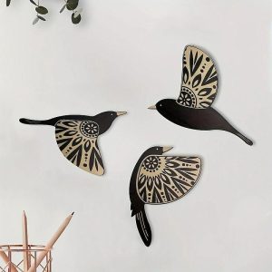 Wall Accents |   Bird Wood Wall Sign, Wooden Pattern Round Plaque Sign Wall Decor Accessories, For Home Decor Room Decor Household Items Wall Accents Wall Accents