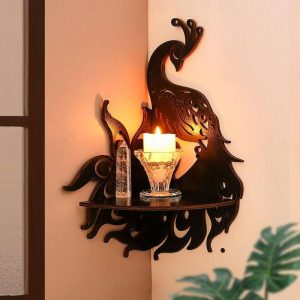 Wall Accents |   Creative and minimalist nail wall display rack (excluding nails) black peacock shaped wall decoration pendant wall animal shaped candle holder partition indoor and home wall decoration corner rack Wall Accents Wall Accents