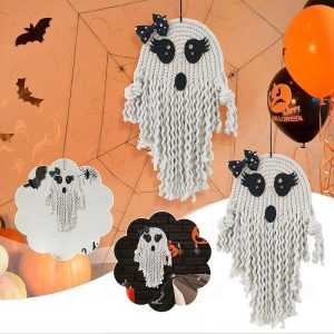 Wall Accents |   Hanging Ghost Decoration Trees Home Haunted House Hand Woven Ghost Home & Garden Holiday & Seasonal Decor Christmas & Winter Figurines Wall Accents Wall Accents