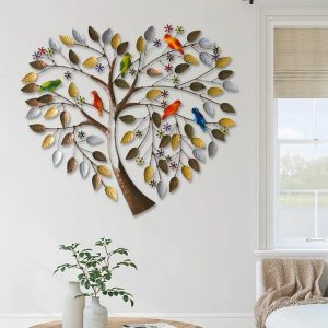 Wall Accents |   Heart Shape Family Tree Metal Wall Decor Tree of Life Metal Wall Art Bird Ornament Home Bedroom Living Room Window Decoration Wall Accents Wall Accents