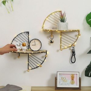 Wall Accents |   Metal Wall Art Decoration Shelf Hallway Wall Hanging Shelves for Living Room Artcrafts Features Display Rack Flower Pot Holder Tray Without Light Wall Accents Wall Accents