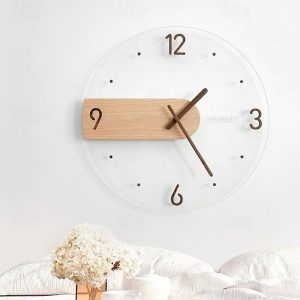 Wall Accents |   Modern Round Wood Wall Clock License Silent Decorative Clock Acrylic Clear Surface Wall Clock Battery Operated for Home Bedroom Kitchen School Office 16 Inch Wall Accents Wall Accents