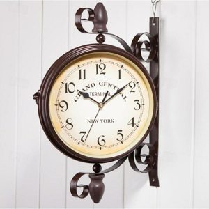 Wall Accents |   Retro Antique Style Wall Clock Garden Wall Clock Double Sided Station Clock, Mute Metal, for Kitchen Office School Clock 8 inch Wall Accents Wall Accents