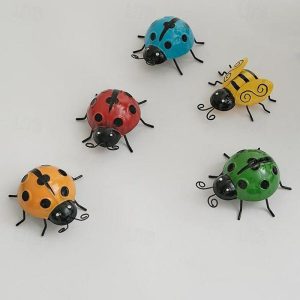 Wall Accents |   Wall Decoration Creative Outdoor Iron Art Simulation Bee Seven-Star Ladybug Pendant Courtyard Garden Kindergarten Lawn Decoration Small Ornaments Wall Accents Wall Accents