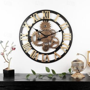 Wall Accents |   Wooden European Retro Wall Clock Gold Roman Gear Clock Decorative Luxury Classic Quartz Clock Modern Design For Home decor Wall Clocks 58 cm Wall Accents Wall Accents