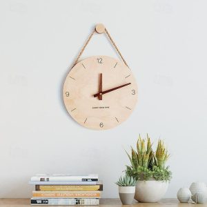 Wall Accents |   Wooden Hanging Wall Clock Simple Style 10 Inch 25 cm Wooden Hanging Rope Wall Clock Watch Living Room Office Cafe Home Decoration Art Large Wall Clock Wall Accents Wall Accents