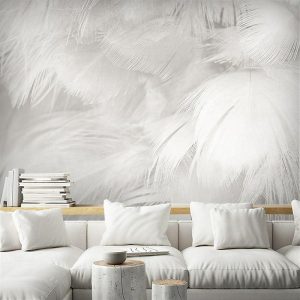 Wallpaper |   Cool Wallpapers 3D White Feather Wallpaper Wall Mural for Living Room Bedroom TV Background Canvas PVC/Vinyl Material Adhesive Required Wall Decor Home Decoratio Wall Cloth Wall Art Wallpaper