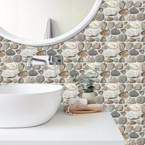 Wallpaper |   Cool Wallpapers 6pcs Cobblestone Wooden Pattern Wall Panels Wall Mural, Stone Peel Stick Wall Tile Sticker, Kitchen Self-adhesive Wall Decor Waterproof, Room Decor, Home Decor 15x30cm(5.9″x11.8″) Wall Art Wallpaper