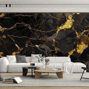 Wallpaper |   Cool Wallpapers Abstract Marble Wallpaper Wall Mural Black Glod Marble Sticker Peel and Stick Removable PVC/Vinyl Material Self Adhesive/Adhesive Required Wall Decor for Living Room Kitchen Bathroom Wall Art Wallpaper