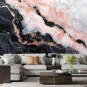 Wallpaper |   Cool Wallpapers Abstract Pink Black 3D Wallpaper Wall Mural Marble Roll Sticker Peel and Stick Removable PVC/Vinyl Material Self Adhesive/Adhesive Required Wall Decor for Living Room Kitchen Bathroom Wall Art Wallpaper