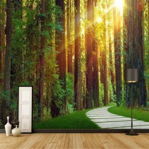 Wallpaper |   Cool Wallpapers Beam Forest Landscape Wallpaper Wall Mural Roll Sticker Peel and Stick Removable PVC/Vinyl Material Self Adhesive/Adhesive Required Wall Decor for Living Room Kitchen Bathroom Wall Art Wallpaper