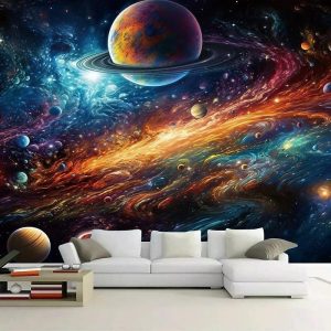 Wallpaper |   Cool Wallpapers Galaxy Wallpaper Wall Mural Landscape Universe Planet Sticker Peel and Stick Removable PVC/Vinyl Material Self Adhesive/Adhesive Required Wall Decor for Living Room Kitchen Bathroom Wall Art Wallpaper