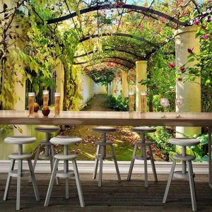 Wallpaper |   Cool Wallpapers Nature Wallpaper Wall Mural Arch Garden Landscape Sticker Peel and Stick Removable PVC/Vinyl Material Self Adhesive/Adhesive Required Wall Decor for Living Room Kitchen Bathroom Wall Art Wallpaper