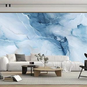 Wallpaper |   Cool Wallpapers Sky Blue Marble Wallpaper Wall Mural Roll Wall Covering Sticker Peel and Stick Removable PVC/Vinyl Material Self Adhesive/Adhesive Required Wall Decor for Living Room Kitchen Bathroom Wall Art Wallpaper