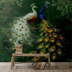 Wallpaper |   Cool Wallpapers Wall Mural Animal Peacocks Wallpaper Wall Sticker Covering Print Adhesive Required Canvas Home Décor Wall Art Wallpaper