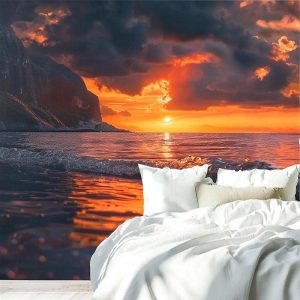 Wallpaper |   Cool Wallpapers Wall Mural Beach Sunset Wallpaper Wall Sticker Covering Print Adhesive Required Canvas Home Décor Wall Art Wallpaper