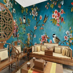 Wallpaper |   Cool Wallpapers Wall Mural Flower Blue Wallpaper Wall Sticker Covering Print Adhesive Required Bird Floral Canvas Home Décor Wall Art Wallpaper