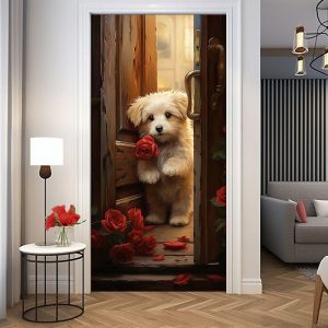 Wallpaper |   Cool Wallpapers Wall Mural Valentine’s Day Dog Door Cover Porch Sticker Peel and Stick Removable PVC/Vinyl Material Self Adhesive/Adhesive Required Wall Decor for Living Room, Kitchen, Bathroom Wall Art Wallpaper