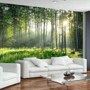 Wallpaper |   Landscape Wallpaper Mural Green Forest Wall Covering Sticker Peel and Stick Removable PVC/Vinyl Material Self Adhesive/Adhesive Required Wall Decor for Living Room Kitchen Bathroom Wall Art Wallpaper