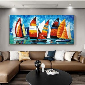 Oil Paintings |   Boats Oil Canvas Painting Sea Landscape Handpinted Wall Art Picture for Living Room Home Decor Cuadros Oil Paintings Oil Paintings