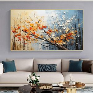 Oil Paintings |   Handmade Oil Painting Canvas Wall Art Decor Original Flowering tree Home Decor With Stretched FrameWithout Inner Frame Painting Oil Paintings Oil Paintings