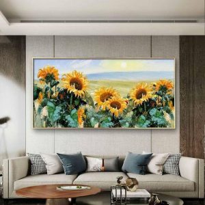 Oil Paintings |   Handmade Oil Painting Canvas Wall Art Decoration Large Abstract Orange Sunflower Flower Painting Thick Art for Home Decor Rolled Frameless Unstretched Painting Oil Paintings Oil Paintings