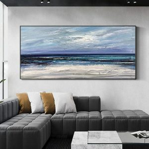 Oil Paintings |   Handmade Oil Painting CanvasWall Art Decoration Abstract Knife PaintingSeascape Blue For Home Decor Rolled Frameless Unstretched Painting Oil Paintings Oil Paintings