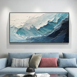 Oil Paintings |   Large oil painting hand painted Ocean Wave Oil Painting On Canvas Large Wall Art Abstract Minimalist Painting Custom Blue Sea painting for Wall Art Living Room Decor Gift Oil Paintings Oil Paintings