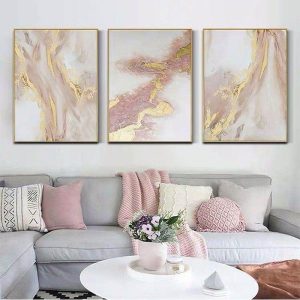 Oil Paintings |   Oil Painting 100% Handmade Hand Painted Wall Art On Canvas Golden Pink Marble Vertical Abstract Landscape Comtemporary Modern Home Decoration Decor Rolled Canvas No Frame Unstretched Oil Paintings Oil Paintings