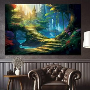 Prints |   Landscape Wall Art Canvas Staircase Forest at Sunrise Prints and Posters Pictures Decorative Fabric Painting For Living Room Pictures No Frame Prints Prints