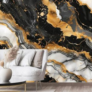 Wallpaper |   Cool Wallpapers VBlack Gold Marble Wallpaper Wall Mural Wall Covering Sticker Peel and Stick Removable PVC/Vinyl Material Self Adhesive/Adhesive Required Wall Decor for Living Room Kitchen Bathroom Wall Art Wallpaper