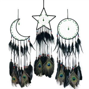 Dreamcatcher |   1pc Peacock feather Dream Catcher Handmade Gift Feather Hook Flower Wind Chime with One Circles Ornament Wall Hanging Decor Art Boho Style Without Light Dreamcatcher Dreamcatcher