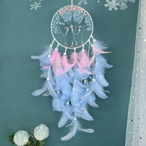 Dreamcatcher |   Blue  Dream Catcher Handmade Gift with Crystal Stone Wall Hanging Decor Art Wind Chimes Boho Style Car Hanging Home Pendant 17x72cm/6.6” x 28.3” Dreamcatcher Dreamcatcher