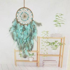 Dreamcatcher |   Green Dream Catcher Handmade Gift Feather Hook Flower Wind Chime Ornament Wall Hanging Decor Art Boho Style 16x65cm/6.3”x23.6” Dreamcatcher Dreamcatcher