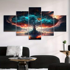 Prints |   5 Panel Tree of Life Plants Wall Art Modern Picture Home Decor Wall Hanging Gift Rolled Canvas Unframed Unstretched Prints Prints