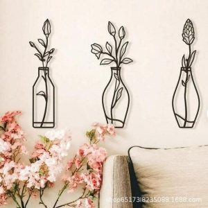 Wall Accents |   1pc Flowers Vases Metal Wall Art Outdoor Decor Rust Proof Wall Sculpture Ideal For Garden, Home, Farmhouse, Patio And Bedroom Wall Accents Wall Accents