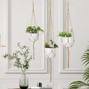 Wall Accents |   1pc Gardening Plant Hanging Basket With Net Bag For Flowerpot Jute Rope Suspension Planter Handmade Flower Pot Net Bag Handmade Plant Hanger Baskets Wall Accents Wall Accents